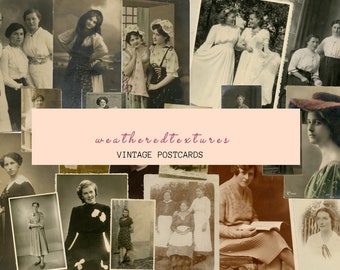 Junk Journal Ephemera Pack, Women Photos Images Instant Digital Download, Vintage Women Postcards set, Ephemera Handwritten Postcards