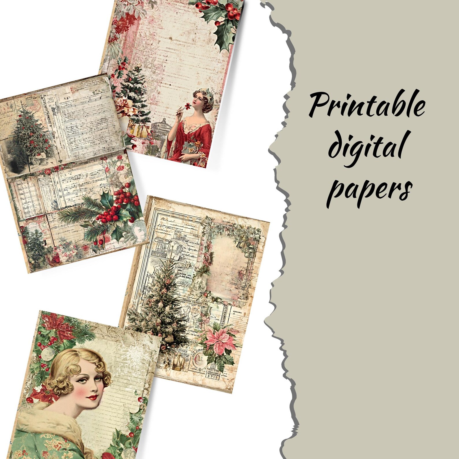 Vintage Christmas Junk Journal Kit, Holiday Ephemera (26 Page PDF) - Etsy