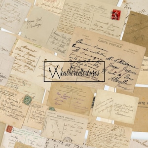 Cartes postales manuscrites, 20 cartes postales manuscrites imprimables vintage, téléchargement numérique éphémères imprimables
