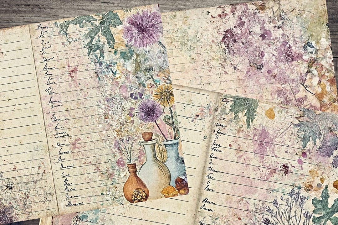 Floral Junk Journal Pages – Printable Vintage Style Lined Journal Paper ...