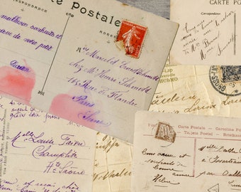 French Vintage Handwritten Postcards: Printable Ephemera (Digital Download)