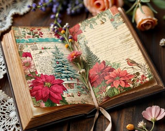Vintage Christmas Junk Journal Kit – Retro Holiday Ephemera (Digital Download)