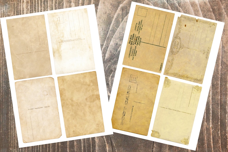 May include: Set of eight vintage-style postcards with blank spaces for writing messages. The postcards are cream-colored with a slightly textured surface and have a worn, aged look.