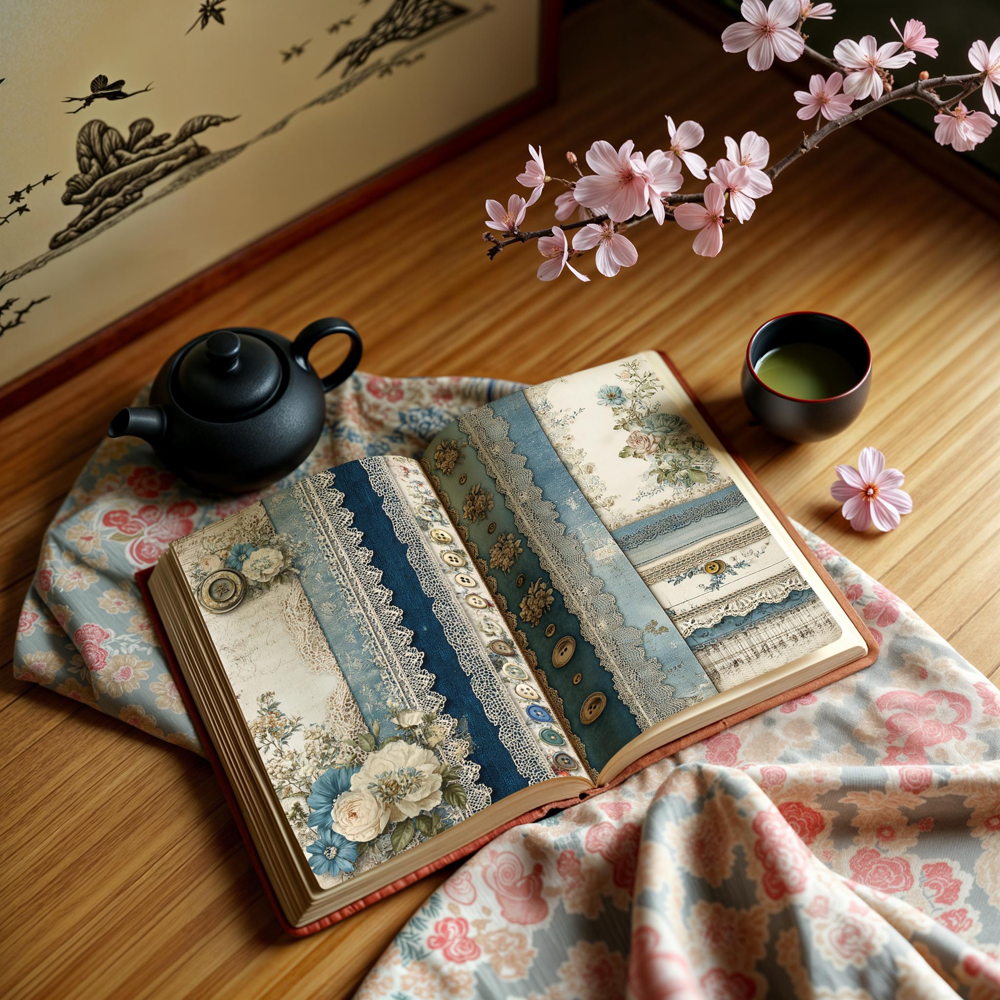 Vintage Denim Patchwork Digital Paper Pack, Shabby Chic Lace Junk ...