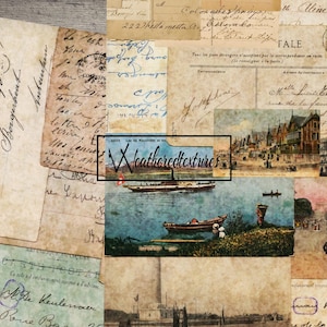 Colagem de cartões postais antigos, Folha de colagem de diário, Scrapbooking digital, Cartões postais antigos - Imprimíveis, Download instantâneo, Cartão postal vintage