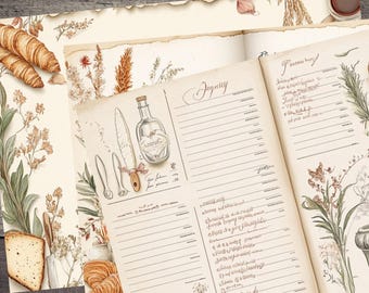 Vintage Recipe Blank Pages: French Kitchen Printable (Digital Collage Kit)