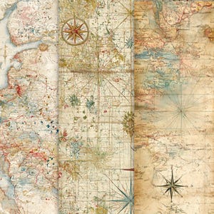 Digitalt papper för vintagekartor: 27 utskrivbara scrapbook- och dagbokssidor (digital nedladdning)