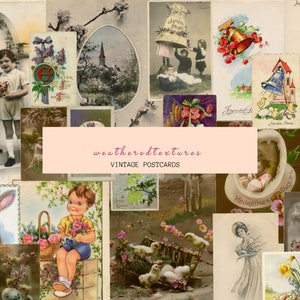 Cartoline stampabili di Pasqua digitali - Download istantaneo Vintage Journaling Cards - Scrapbooking Ephemera Jpg File Kit 6