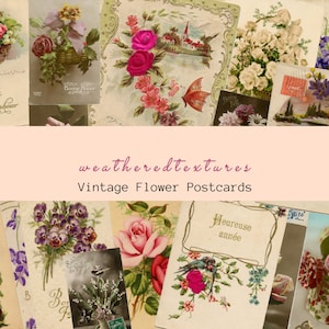 Französische Postkarten, Vintage Blumenpostkarten, Blumen Postkarten, druckbare Vintage Bilder - Junk Journal Zubehör - Sofort Download, Kit 4