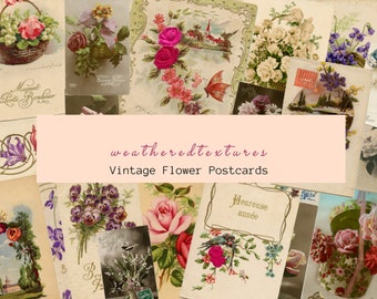 French Postcards, Vintage floral postcards, Flowers postcards, Printable Vintage Pictures - Junk Journal Supplies - Instant Download