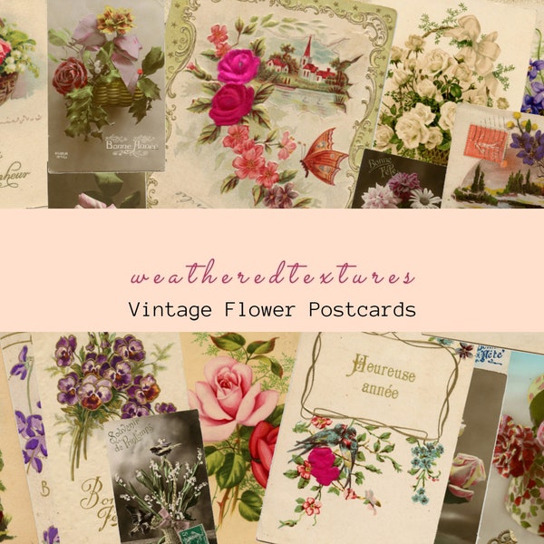 French Postcards, Vintage floral postcards, Flowers postcards, Printable Vintage Pictures - Junk Journal Supplies - Instant Download