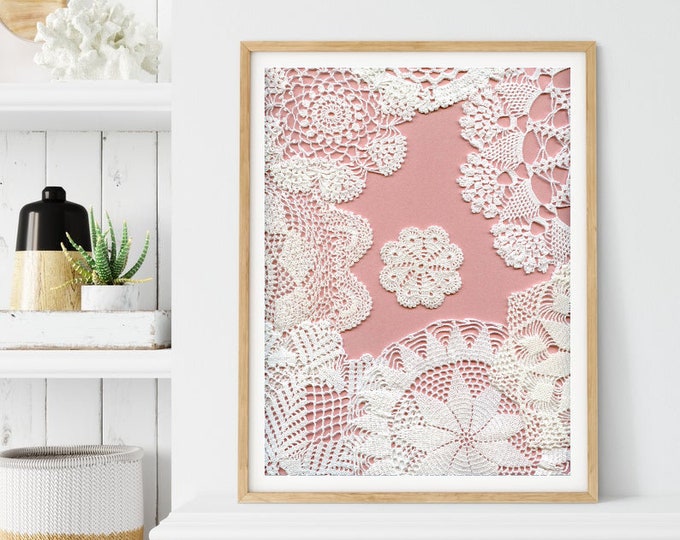 Pink and White Wall Decor Doily Art Lacework Hand Crocheted Etsy