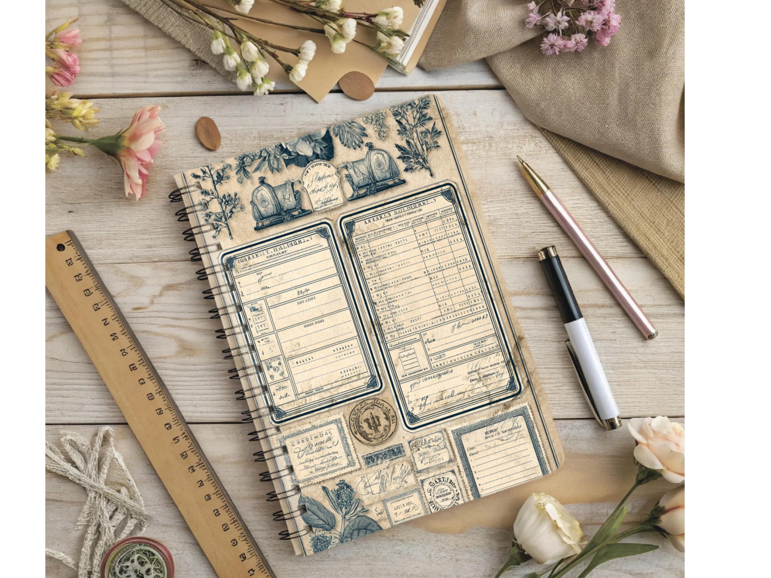 Vintage Botanical Ledger Pages, Junk Journal Kit, Antique Accounting ...