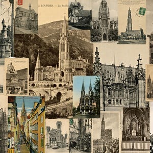 Vintage kerk ansichtkaart kortstondige afdrukbare kit voor ongewenste tijdschriften, scrapbooking en collagebenodigdheden,