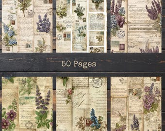 Vintage botanisk efemera-paket | Fransk lavendelblommig skräpjournal utskrivbar (PDF)