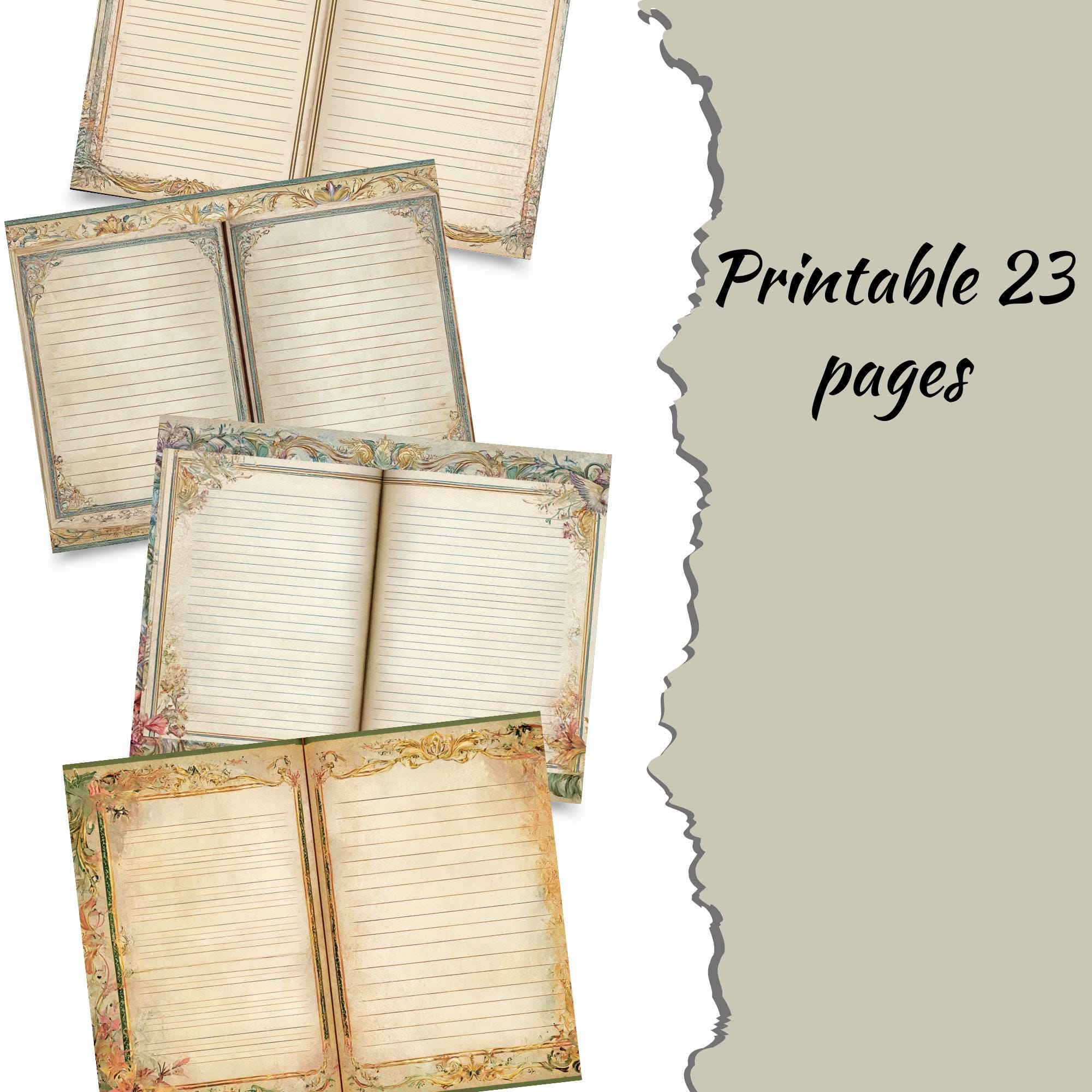 ヴィンテージスタイルの便箋：ジャンクジャーナル23ページ（デジタル