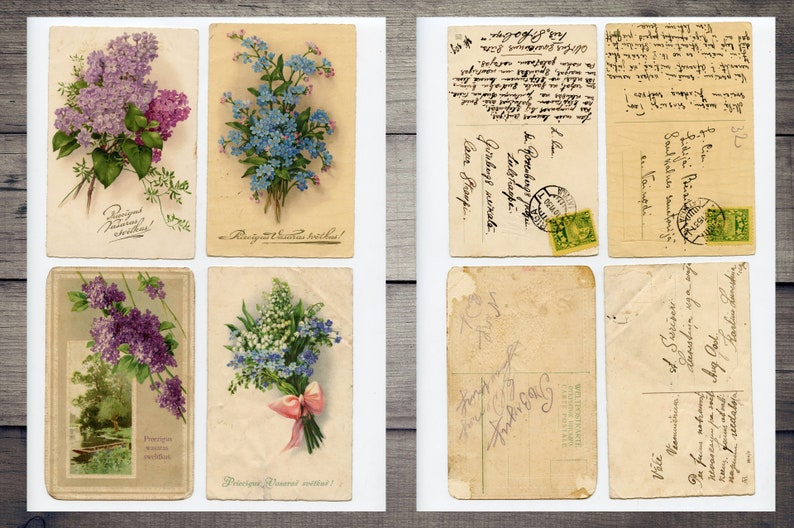 Vintage Postcards Digital Pack, Junk Journal Ephemera, Spring Postcards Digital Download image 8