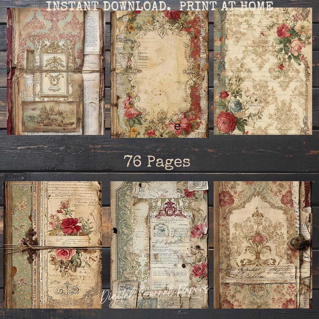 Vintage Junk Journal Pages Bundle, Shabby Chic Ephemera Kit, Victorian ...