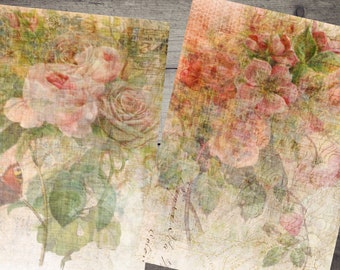 Vintage Floral Junk Journal Kit: afdrukbare ephemera, plakboekpagina's (digitale download)