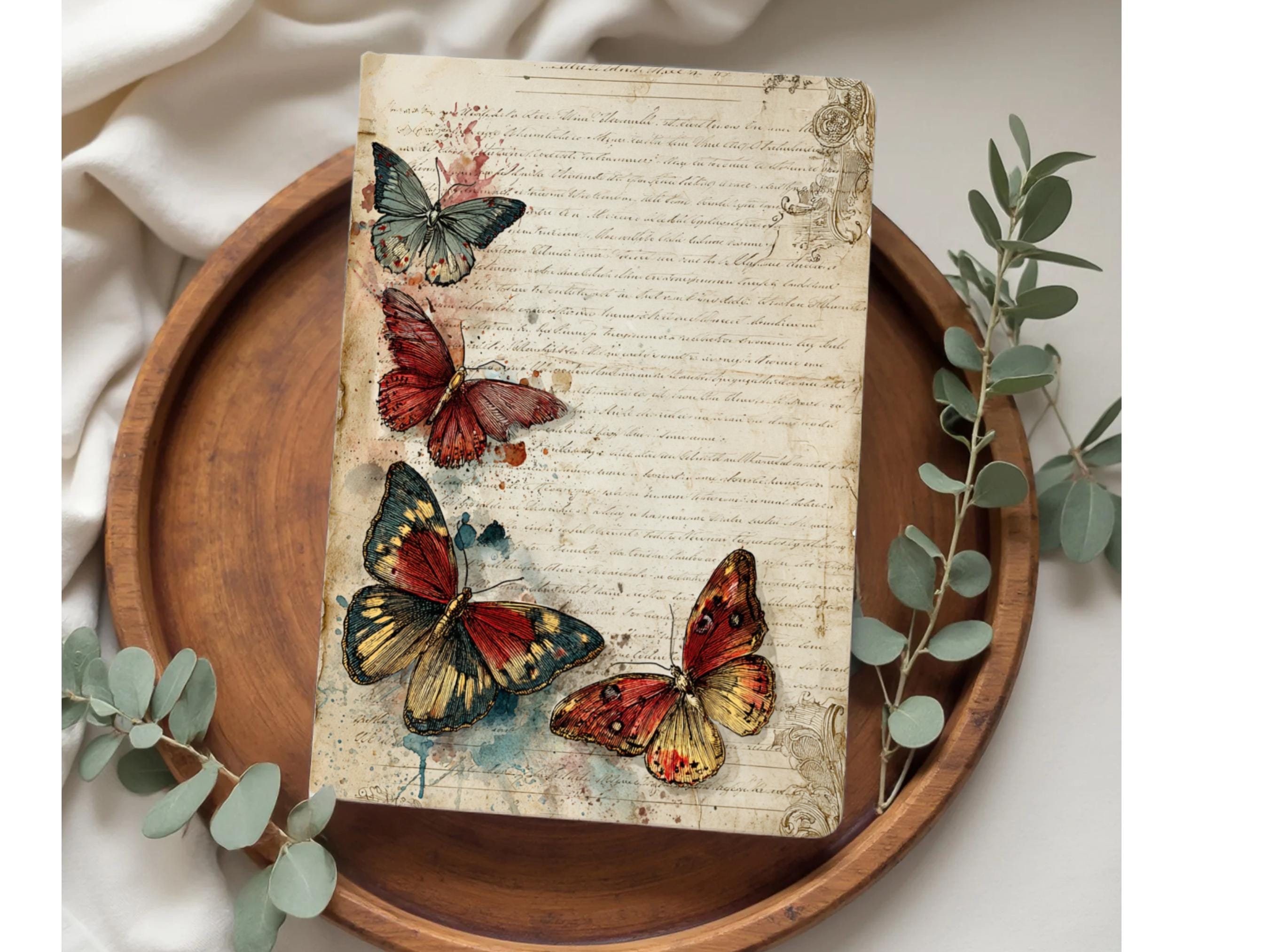 Vintage Butterfly Junk Journal Kit, Antique Handwritten Ephemera Pages ...