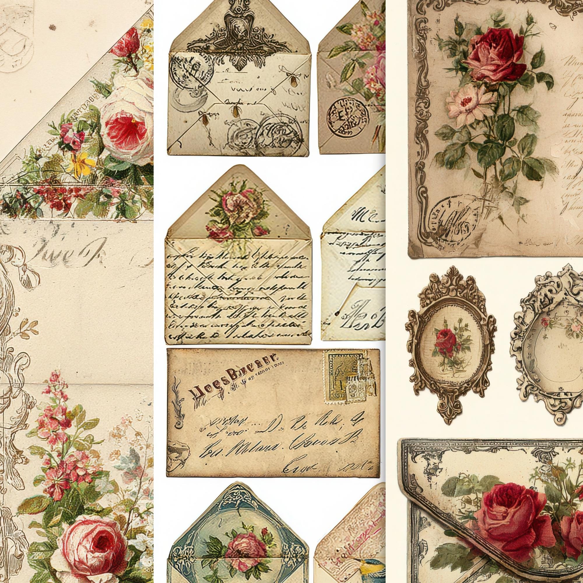Vintage Rose Junk Journal Ephemera Kit, Printable Envelopes, Pockets ...