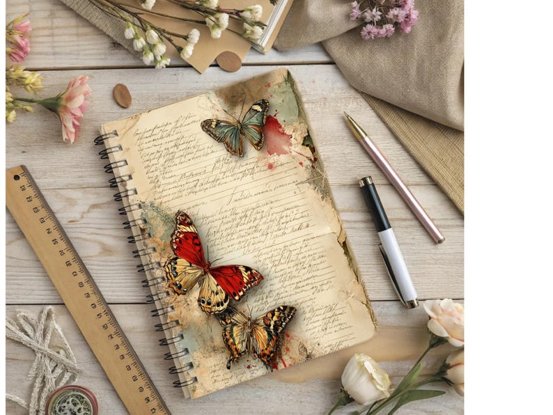 Vintage Butterfly Junk Journal Kit, Antique Handwritten Ephemera Pages ...