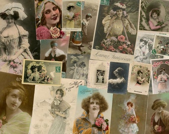 Printable Vintage French Woman Postcards: Junk Journal Ephemera (Digital Download)