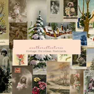 Französische Vintage Postkarten zum Ausdrucken, Weihnachten Digitale Vintage Postkarten Junk Journal Scrapbooks, Journal Cards, Kit 25