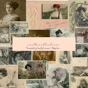 Fotos de mulheres francesas, cartões postais franceses para impressão, mulheres vintage, coisas efêmeras de registro no diário, retratos antigos digitais