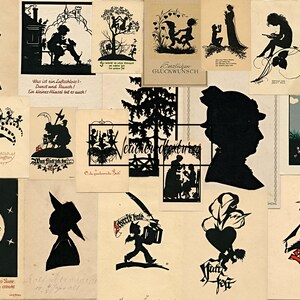 Cartes postales vintage Silhouette, Antique 1920, le papier découpé, Téléchargement numérique, Kit 2