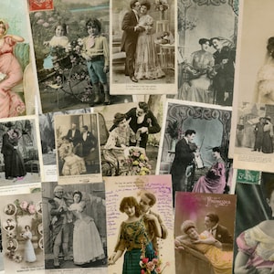 Descarga digital de parejas de enamorados, 20 postales vintage de descarga instantánea, postales románticas, tarjetas de diario, kit de 10 parejas vintage