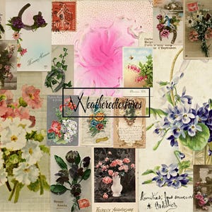 Postales florales antiguas - Postales antiguas - Suministros para revistas basura - Kit de descarga instantánea 25