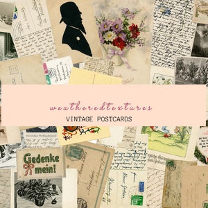 Pacote digital de cartões postais vintage, coisas efêmeras do Junk Journal, folha de colagem, download digital