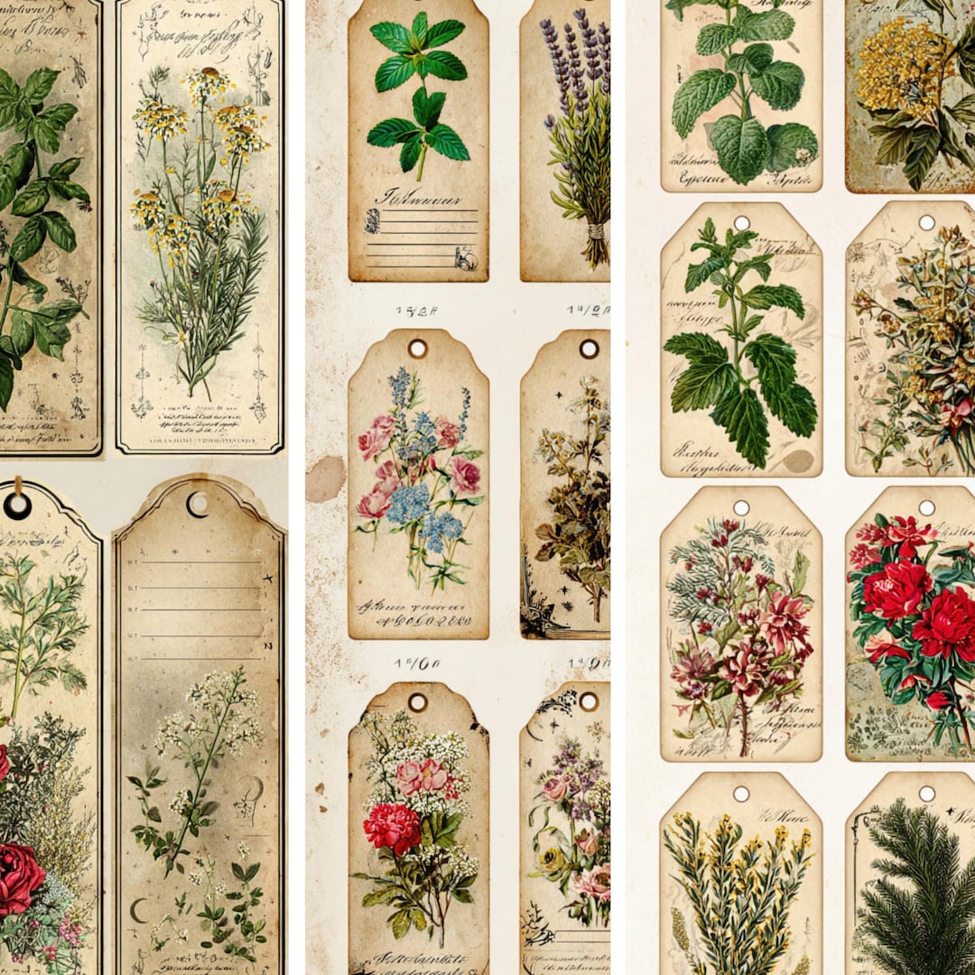 Vintage Botanical Tags Printable Bundle | Junk Journal Ephemera Kit ...
