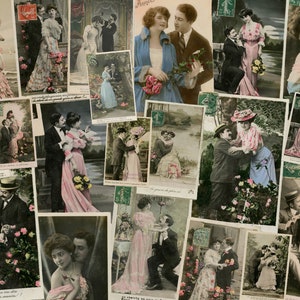 Vintage French Romance Postcards: Victorian Couples Ephemera (Digital Download, Kit 1)