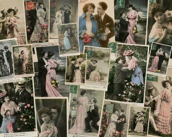 Vintage French Romance Postcards: Victorian Couples Ephemera (Digital Download, Kit 1)