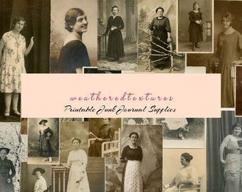 Digital printable postcards, Postcards women 1900s - 1920s, Postcards vintage, Postcards set, postcards printable for junk journals
