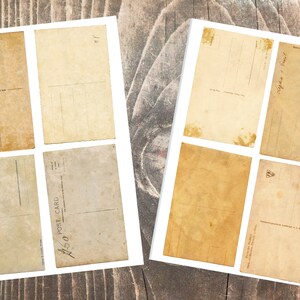 May include: Eight vintage postcards with blank spaces for writing. The postcards are cream colored with brown edges and have a worn, aged look.