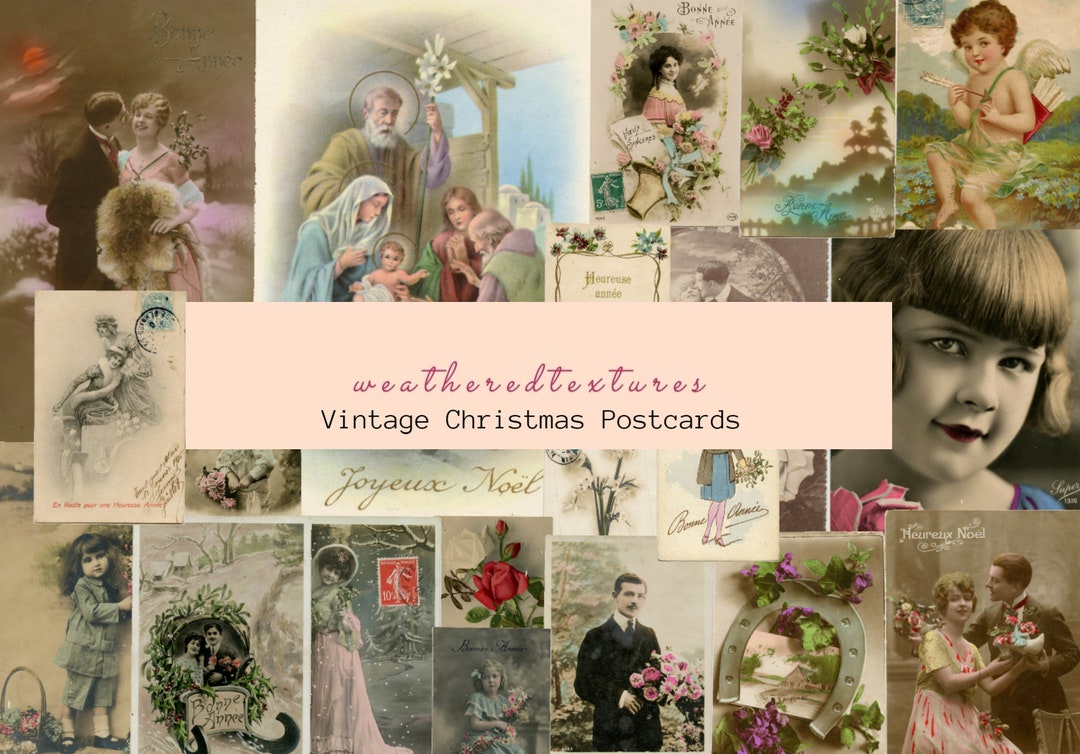 French Vintage Postcards Printable, Christmas Digital Vintage Postcards ...