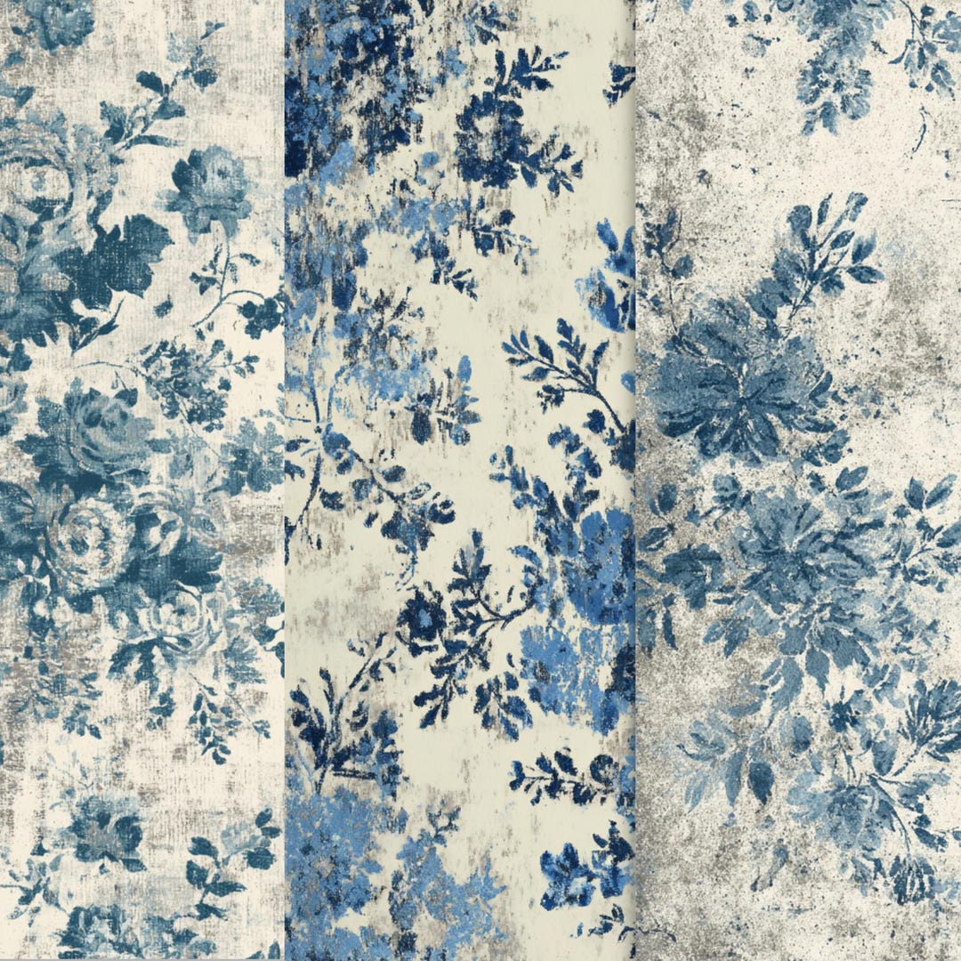 Blue Vintage Floral Junk Journal Kit, French Toile Style Printable ...