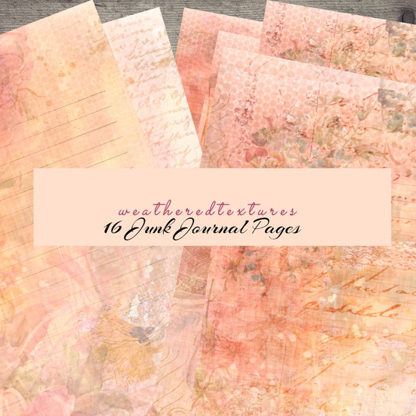 Junk Journal Printable Papers, 16 Floral Digital Paper, Scrapbooking Antique Papers, Pink Collage Sheets, Vintage Printable Pages - Kit 36