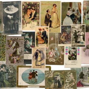 Cartões postais vintage para casais apaixonados - Download digital - 20 cartões de diário romântico e kit vintage para casais para scrapbooking