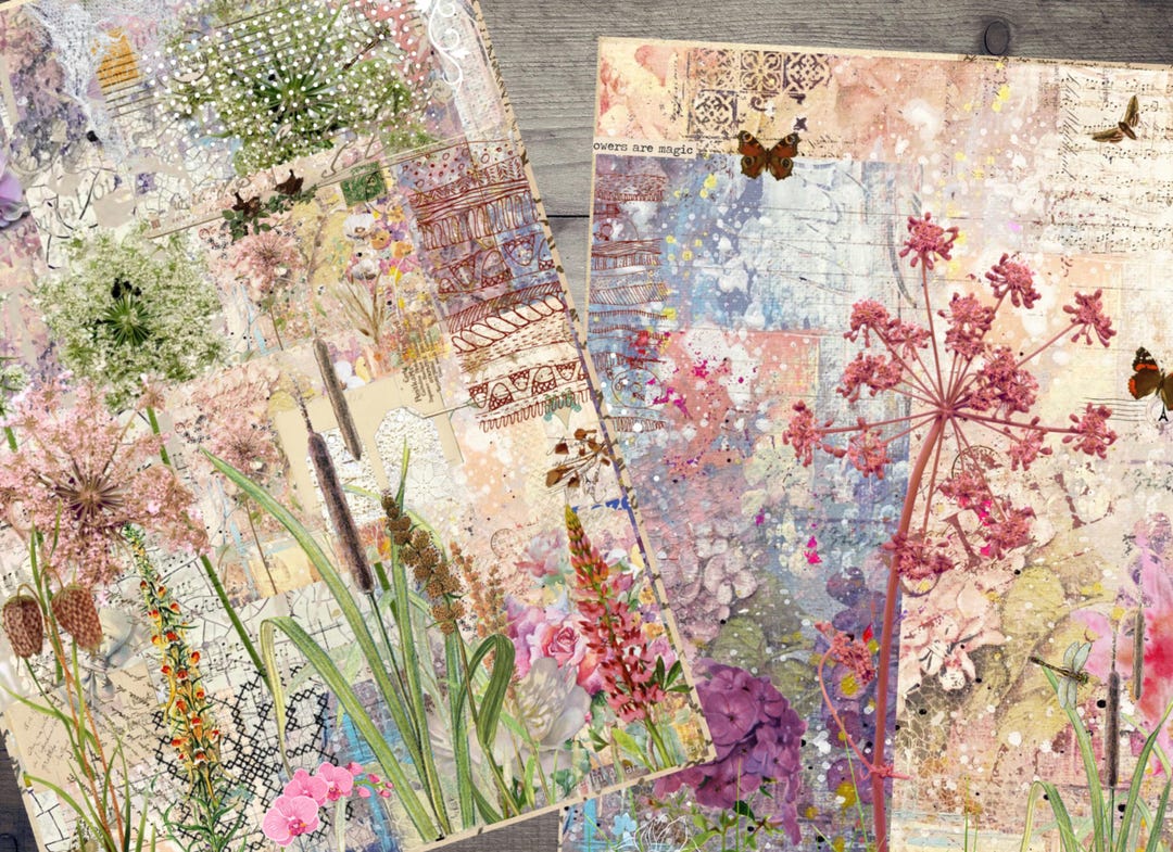 Vintage Floral Junk Journal Kit: Printable Paper Pack (digital Download ...