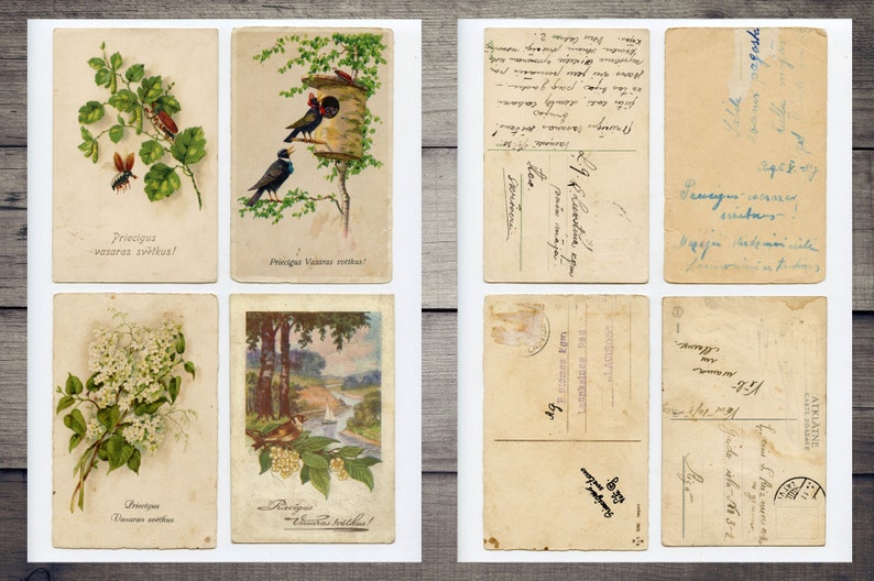 Vintage Postcards Digital Pack, Junk Journal Ephemera, Spring Postcards Digital Download image 5