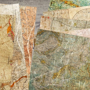 Junk Journal Druckbare Vintage Landkarte Papiere, Vintage Papier Journal Seiten, Journal Zubehör, Digitales Scrapbooking - Kit 67