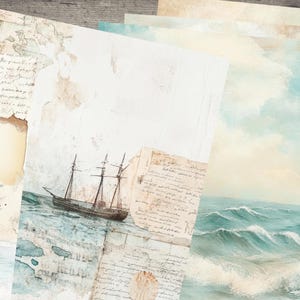 Nautical Junk Journal Kit - Digital Printable Vintage Ephemera, Scrapbooking Kit, DIY Journal Pages, Ocean-Themed Paper Pack