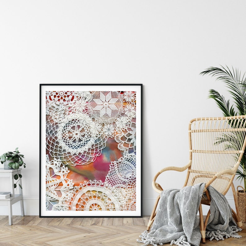 Doily Wall Art Crochet Doily Painting Lace Wall Art Crochet Etsy