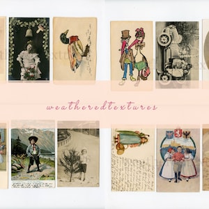 Junk Journal Ephemera Pack, Children's Postcard Images Instant Digital Download, Vintage Kids Ansichtkaarten set, Ephemera Handgeschreven Ansichtkaarten