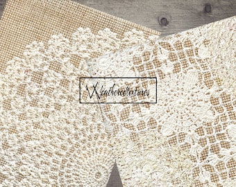 Vintage Lace Digital Paper Pack: Shabby Chic Doilies (JPEG)