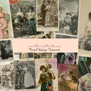 Liebespaare digitaler Download, 20 Vintage Postkarten, Romantische Postkarten, Journaling Karten, Vintage Paare Kit 10